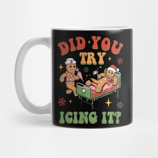 Retro ICU Nurse Christmas Gingerbread Did You Try Icing It Mug